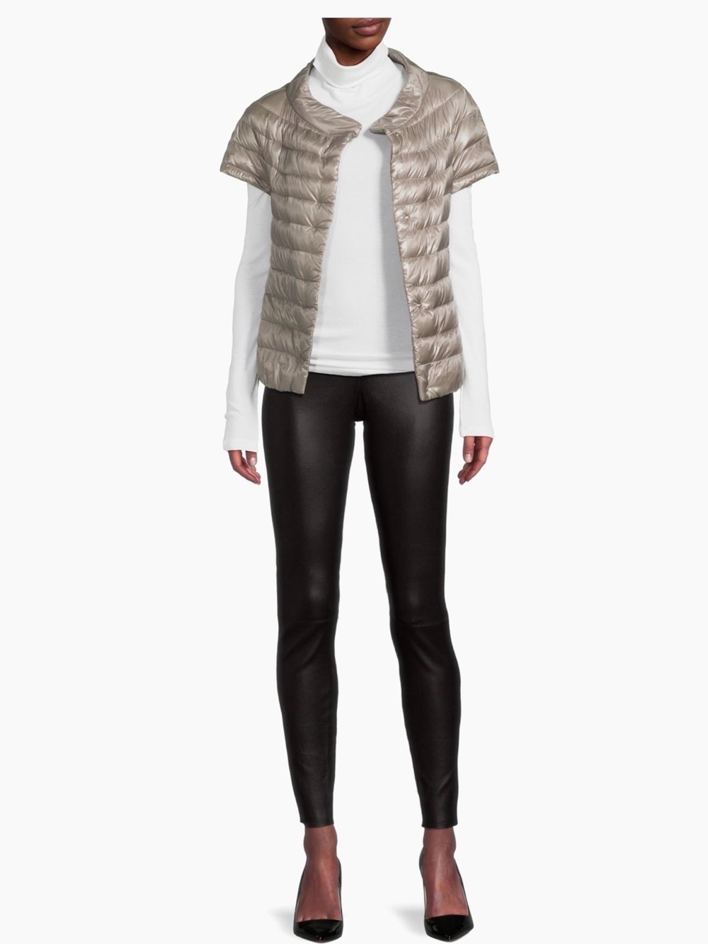 Herno Iconica Emelia Cap Sleeve Short-Sleeve Puffer Jacket in Tortura, Size 44 - Picture 4 of 8